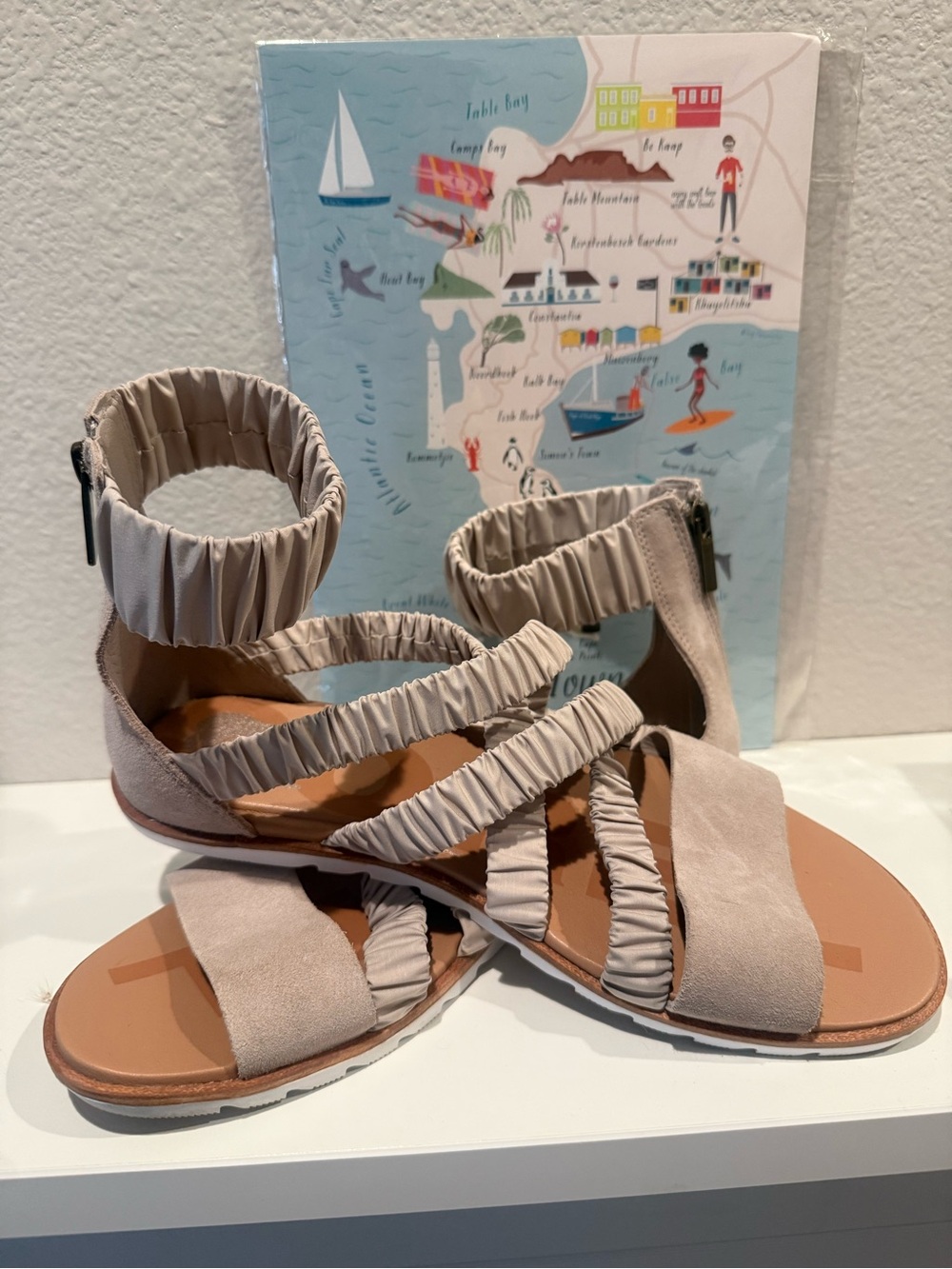 Sorel Beige Elastic-Strap Flat Sandals